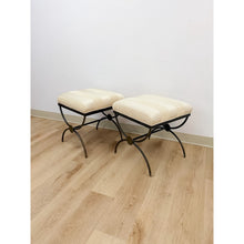 Load image into Gallery viewer, Pair of Swaim Designer Metal and Beige Upholstered Footstools, High Point
