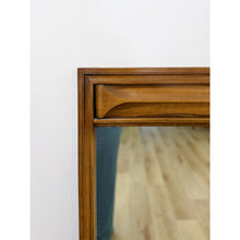 Load image into Gallery viewer, Vintage MCM Walnut Wood Mirror, Bowtie Detail Rectangle Wall Mirror Mid Century

