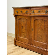 Load image into Gallery viewer, Antique French Provincial Marble Burlwood Buffet 2 Drawer Locking Cabinet
