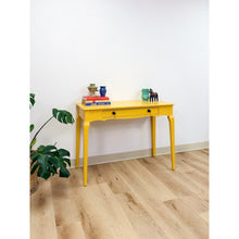 Load image into Gallery viewer, Contemporary Yellow Desk Black Knobs Finished Back Home Office Bold Statement
