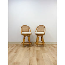Load image into Gallery viewer, Vintage Coastal Hollywood Regency Caned Rattan Swivel Barstools Counter Height
