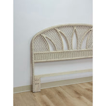 Load image into Gallery viewer, Vintage White Wicker Arched Queen Headboard Coastal Boho Hollywood Regency
