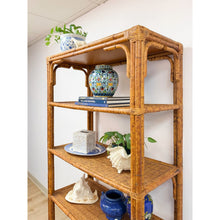 Load image into Gallery viewer, Vintage Coastal Hollywood Regency Tortoise Bamboo Shelf, Wicker Shelving
