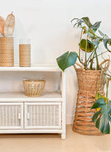 Load image into Gallery viewer, White Wicker Bar Cart Cabinet
