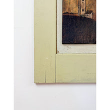 Load image into Gallery viewer, Vintage Painting Lighthouse Folk Art On Tan Wooden Frame Coastal Nautical
