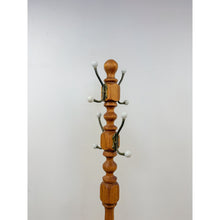 Load image into Gallery viewer, Vintage Brass Wood Coat Rack Porcelain Cream Knobs Entryway Hat Rack
