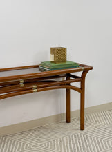 Load image into Gallery viewer, Mid Century Wood and Brass Console Table
