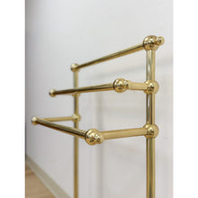 Load image into Gallery viewer, Vintage Polished Brass Three-Tier Freestanding Towel Rack Ball Finials Atomic
