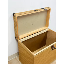 Load image into Gallery viewer, Vintage Blonde Woven Wicker Chest, Brass Clamp Hardware Storage, Coastal Trunk
