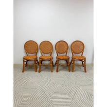Load image into Gallery viewer, Cane Rattan Round Dining Chair Set Four Cushion Coastal Hollywood Regency
