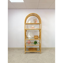 Load image into Gallery viewer, Vintage Arched Rattan Wicker Bamboo Shelf Hollywood Regency Coastal 5 shelves

