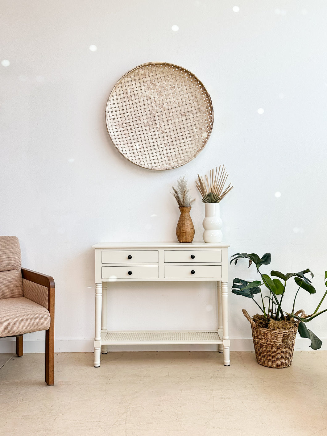 White Cane Entry Table