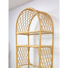 Load image into Gallery viewer, Vintage Arched Rattan Wicker Bamboo Shelf Hollywood Regency Coastal 5 shelves
