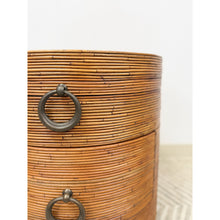 Load image into Gallery viewer, Pencil Reed Ribbed Round Rolling Side Table Drawer Gabriella Crespi Style

