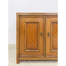 Load image into Gallery viewer, MCM Cabinet Brass Pulls Checker Panel Doors Vintage Mid-Century Storage

