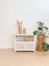 Load image into Gallery viewer, White Wicker Bar Cart Cabinet
