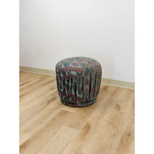 Load image into Gallery viewer, Vintage Postmodern Purple Green Ottoman Leaf Pattern Retro Accent Pouf
