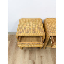 Load image into Gallery viewer, Pair of Vintage Wicker Arched Nightstands Coastal Regency Bedside Tables
