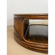 Load image into Gallery viewer, Pencil Reed Rattan Burlwood Inlay Round Coffee Table Gabriella Crespi Style Rare
