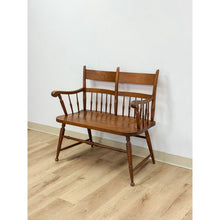 Load image into Gallery viewer, Vintage Maple Spindle Two-Seat Bench Double Crest Turned Legs Farmhouse
