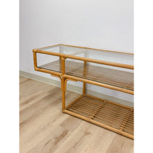 Load image into Gallery viewer, Vintage Console Table Rattan Two-Tier Glass Top Coastal Entryway Sofa Table Rare
