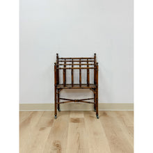 Load image into Gallery viewer, Vintage Magazine Rack English Canterbury Dark Faux Bamboo Wheels Rare Find

