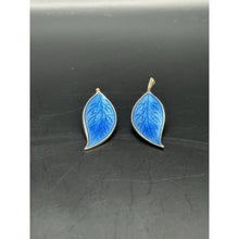 Load image into Gallery viewer, David Anderson Sterling Silver Leaf Set, Brooch And Earrings With Blue Enamel
