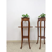 Load image into Gallery viewer, French Provincial Planter Box Stand Side Table Copper Tray Vintage Pair
