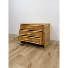 Load image into Gallery viewer, Vintage Chest Coastal Wicker Rattan Three Drawer Boho Hollywood Regency Dresser
