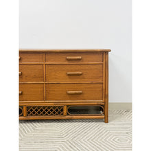 Load image into Gallery viewer, Vintage Petite Rattan 6-Drawer Dresser with Lattice Sides Coastal Boho MCM
