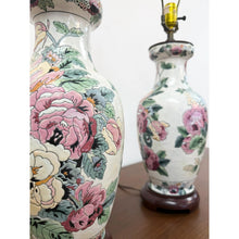 Load image into Gallery viewer, Floral Chinoiserie Lamps Pair Vintage Off White Pink Accent Asian Table Lamp
