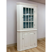 Load image into Gallery viewer, Antique Painted White Corner China Cabinet Pane Glass Door 1800s Display Cabinet
