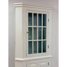 Load image into Gallery viewer, Antique Painted White Corner China Cabinet Pane Glass Door 1800s Display Cabinet
