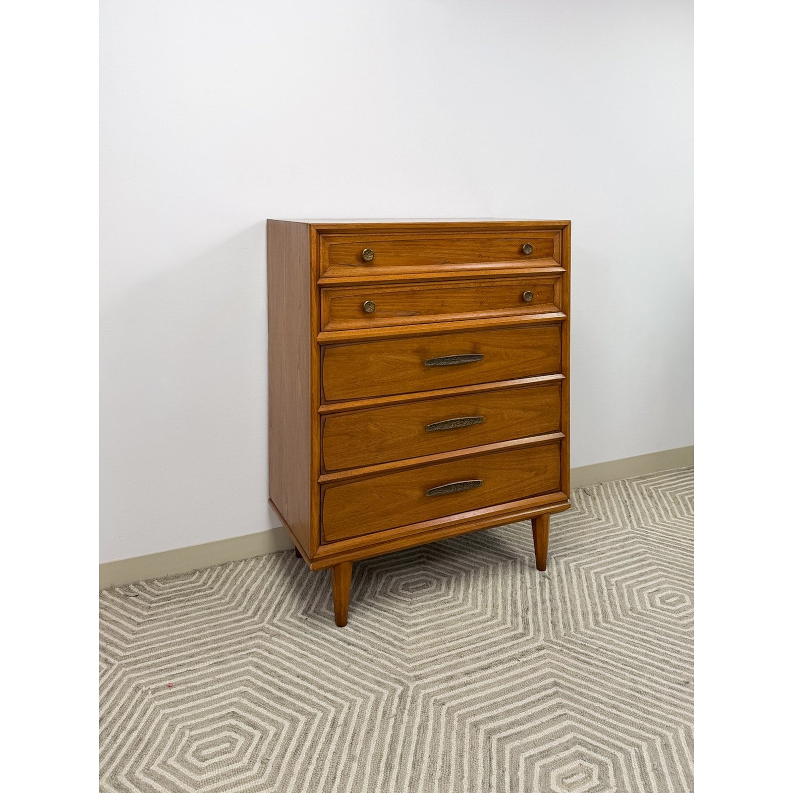 Heritage MCM Tallboy Dresser Brutalist Brass Pulls Vintage Mid-Century β The Woven Home