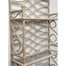 Load image into Gallery viewer, Vintage Etagere Henry Link Rattan Whitewash Three-Tier Glass Shelves Coastal
