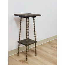 Load image into Gallery viewer, Petite Antique Spool Leg Side Table Two Tier Plant Stand, Pedestal, Wooden Top
