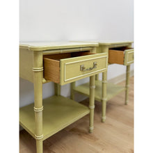 Load image into Gallery viewer, Rare Henry Link Bali Hai Green Faux Bamboo Pair of Nightstands Hollywood Regency
