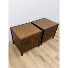 Load image into Gallery viewer, Pair of Vintage MCM Transitional Mersman Clover Walnut End Tables w/ Cabinet
