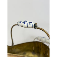Load image into Gallery viewer, Antique Brass and Blue Porcelain Coal Scuttle Helmet Form Early 20th Century
