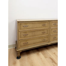 Load image into Gallery viewer, Vintage MCM Gray Washed Blonde Dresser Six Drawer With Metal Handles
