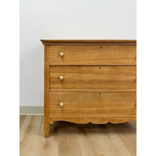 Load image into Gallery viewer, Primitive Scrubbed Pine Three Drawer Dresser Dovetail Porcelain Knobs Vintage
