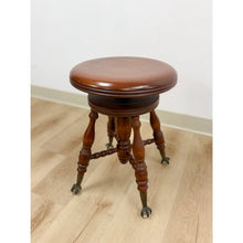 Load image into Gallery viewer, Vintage Victorian Adjustable Piano Stool Brass Claw Ball Feet Turned Wood
