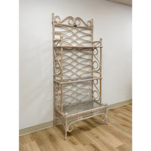 Load image into Gallery viewer, Vintage Etagere Henry Link Rattan Whitewash Three-Tier Glass Shelves Coastal
