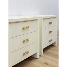 Load image into Gallery viewer, Pair of Mitchell Gold &amp; Bob Williams White Nightstands, Red Drawers Brass Pulls
