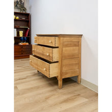 Load image into Gallery viewer, Primitive Scrubbed Pine Three Drawer Dresser Dovetail Porcelain Knobs Vintage
