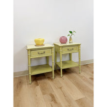 Load image into Gallery viewer, Rare Henry Link Bali Hai Green Faux Bamboo Pair of Nightstands Hollywood Regency
