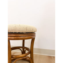 Load image into Gallery viewer, Vintage Rattan Swivel Stool Beige Upholstered Coastal Boho Ottoman
