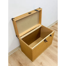 Load image into Gallery viewer, Vintage Blonde Woven Wicker Chest, Brass Clamp Hardware Storage, Coastal Trunk
