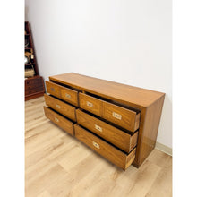 Load image into Gallery viewer, Vintage MCM Dixie Act 2 Campaign Style Dresser Brass Pulls Warm Wood Tone Lowboy
