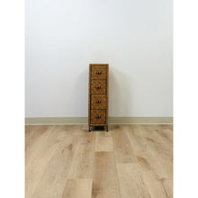 Load image into Gallery viewer, Wicker Parquetry Apothecary Narrow Four Drawer Chest Metal Base Coastal
